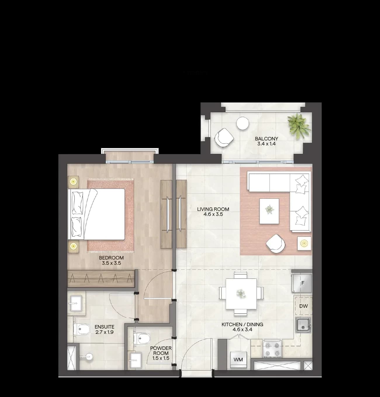 Granada II — 1 Bedroom Apartment floor plan