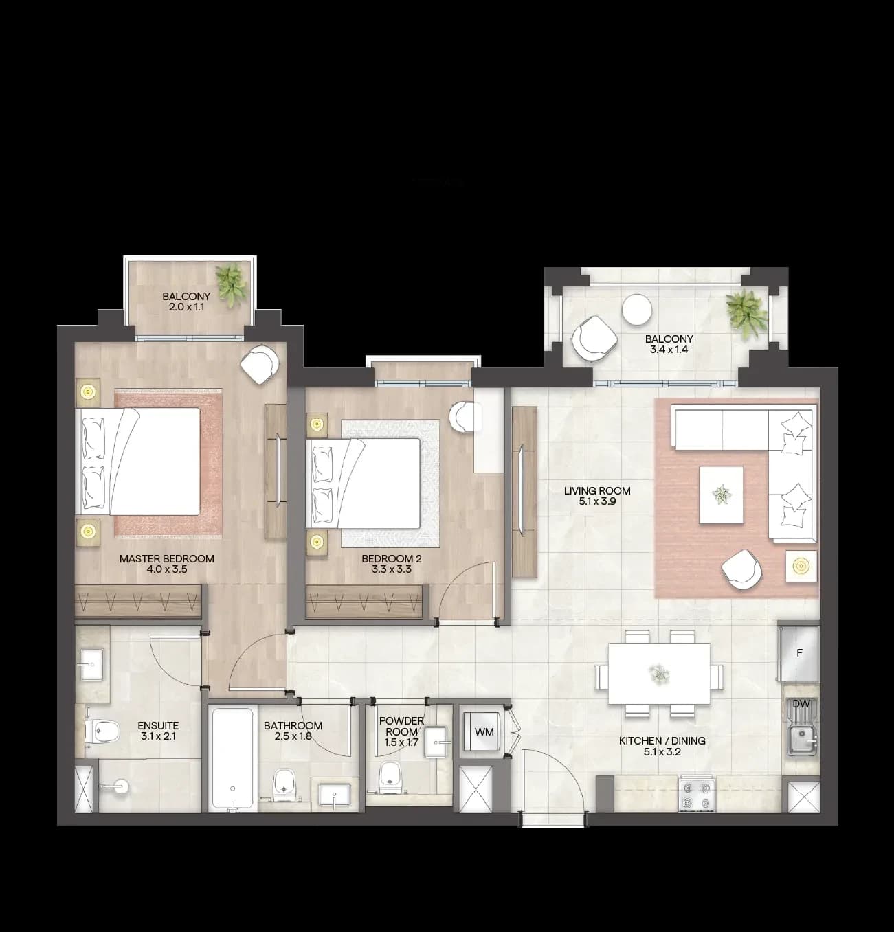 Granada II — 2 Bedroom Apartment floor plan